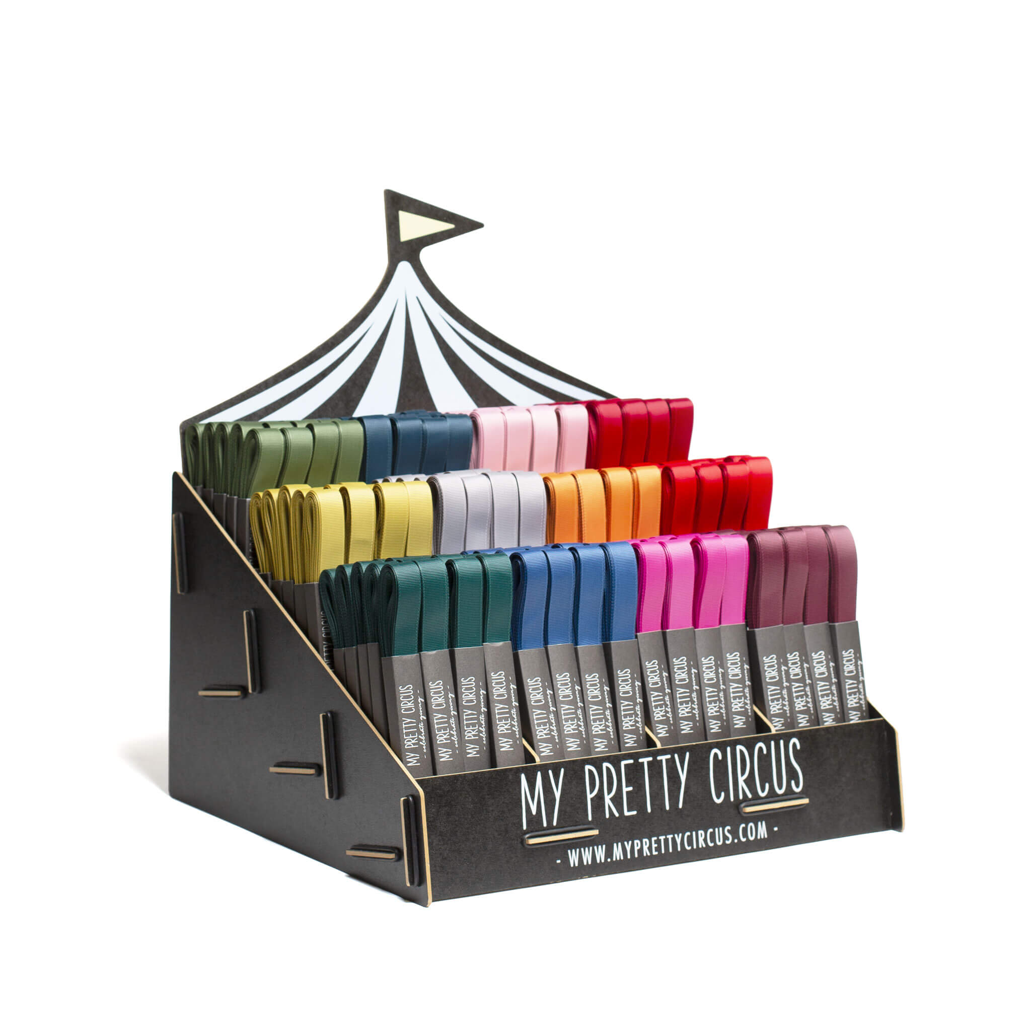 Gift ribbon display for Christmas - 12 colors with 20 ribbons each
