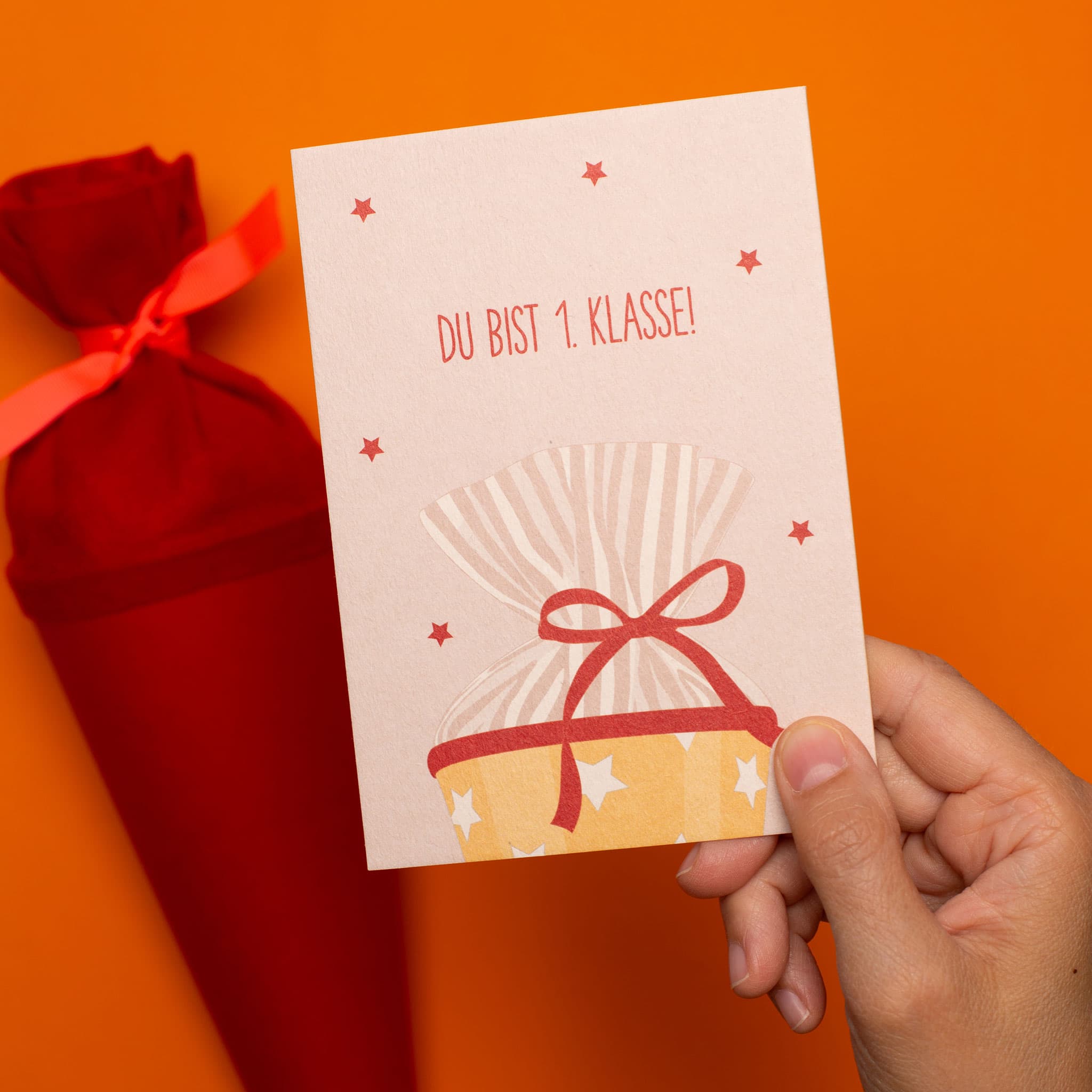 Postkarte Schultüte "Du bist 1. Klasse"