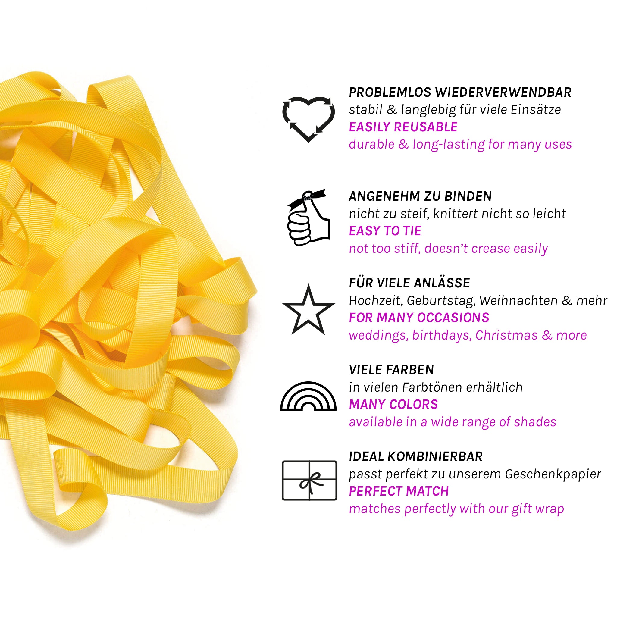 Geschenkband Sonnengelb - 16mm x 5m
