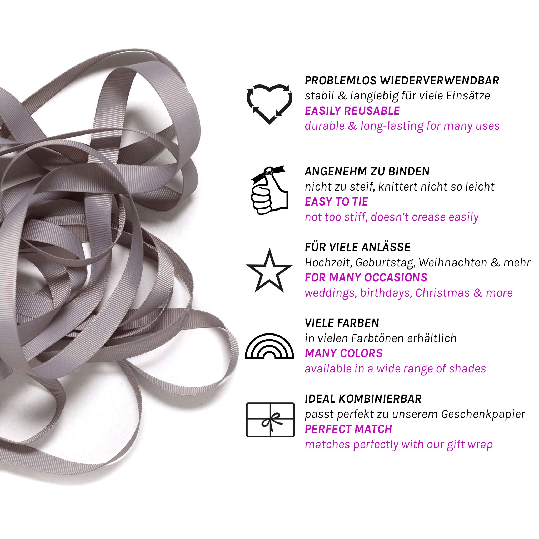 Geschenkband Hellgrau - 16mm x 5m