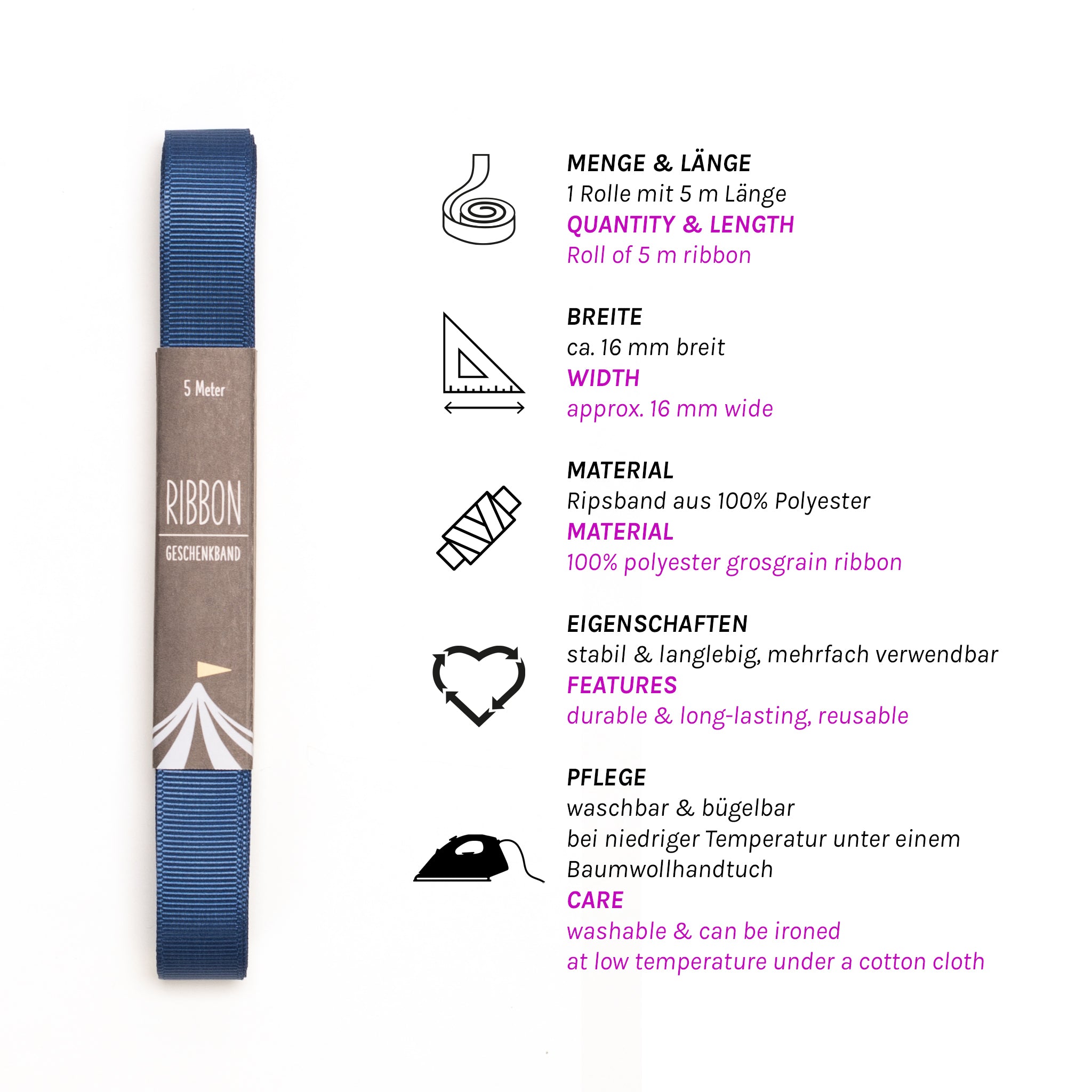 Geschenkband Dunkelblau - 16mm x 5m