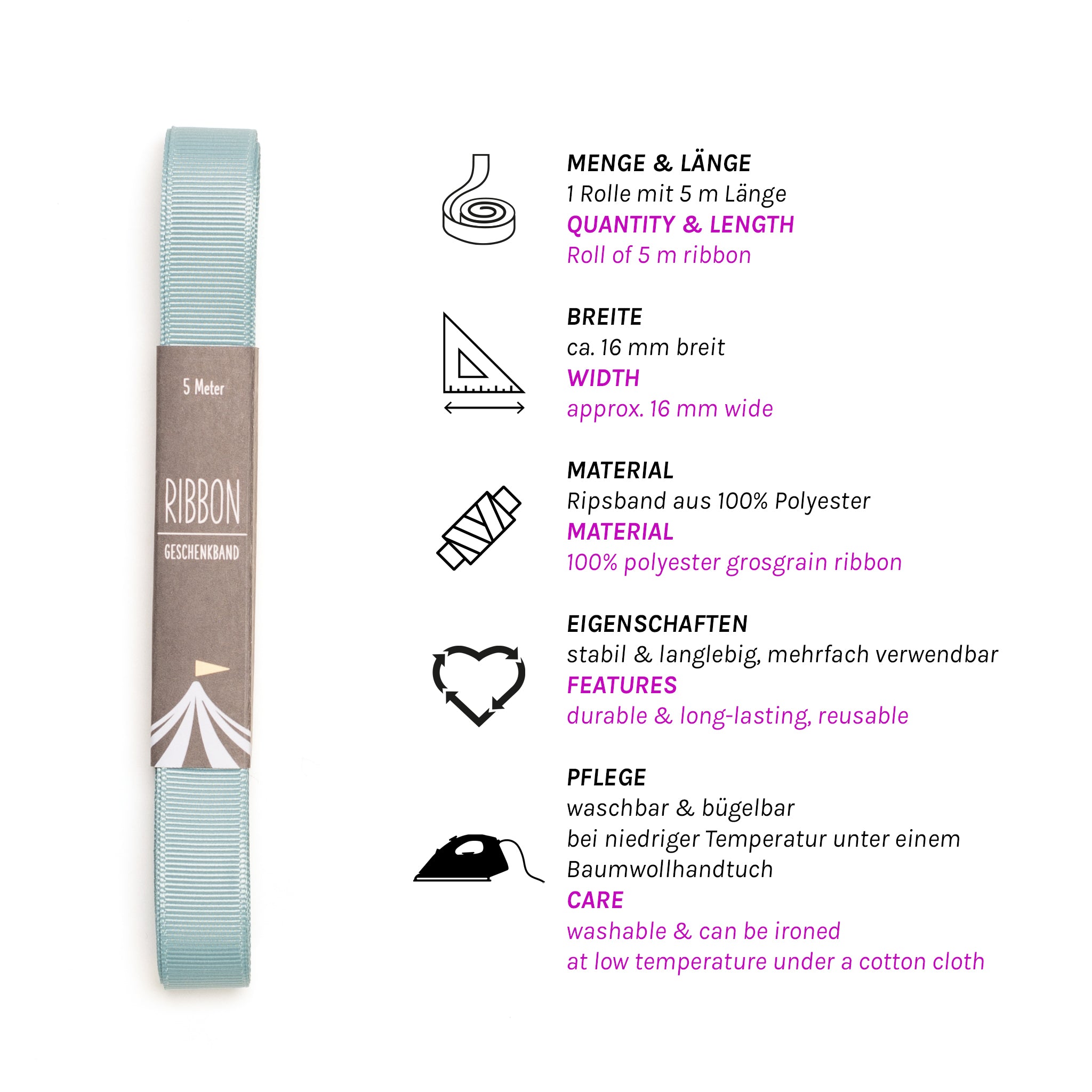 Geschenkband Rauchmint - 16mm x 5m