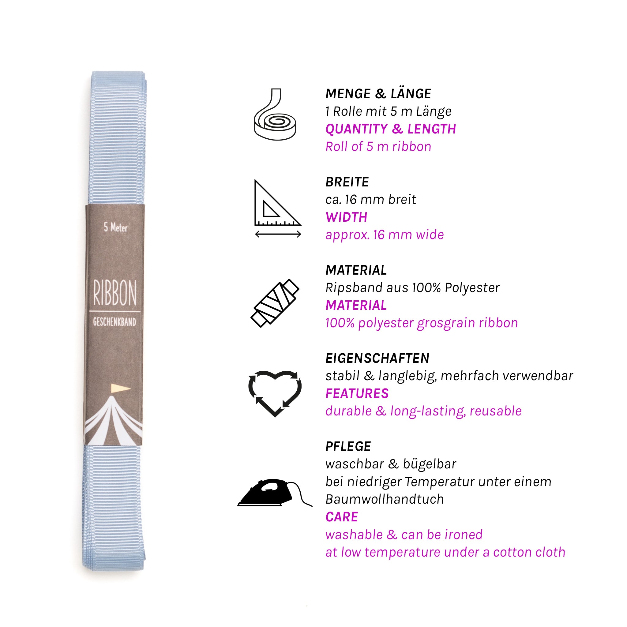 Geschenkband Mittelblau - 16mm x 5m