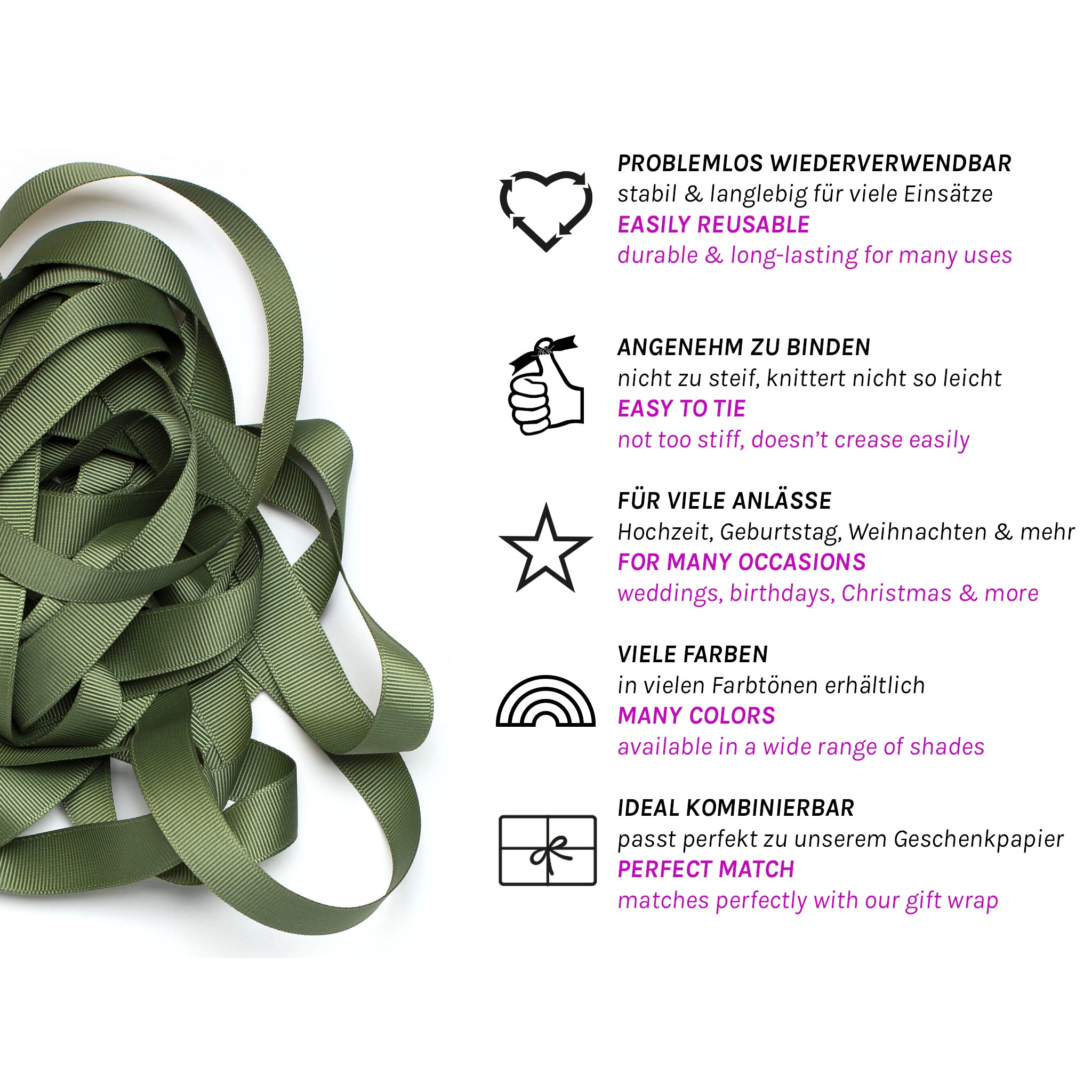 Geschenkband Olivgrün - 16mm x 5m