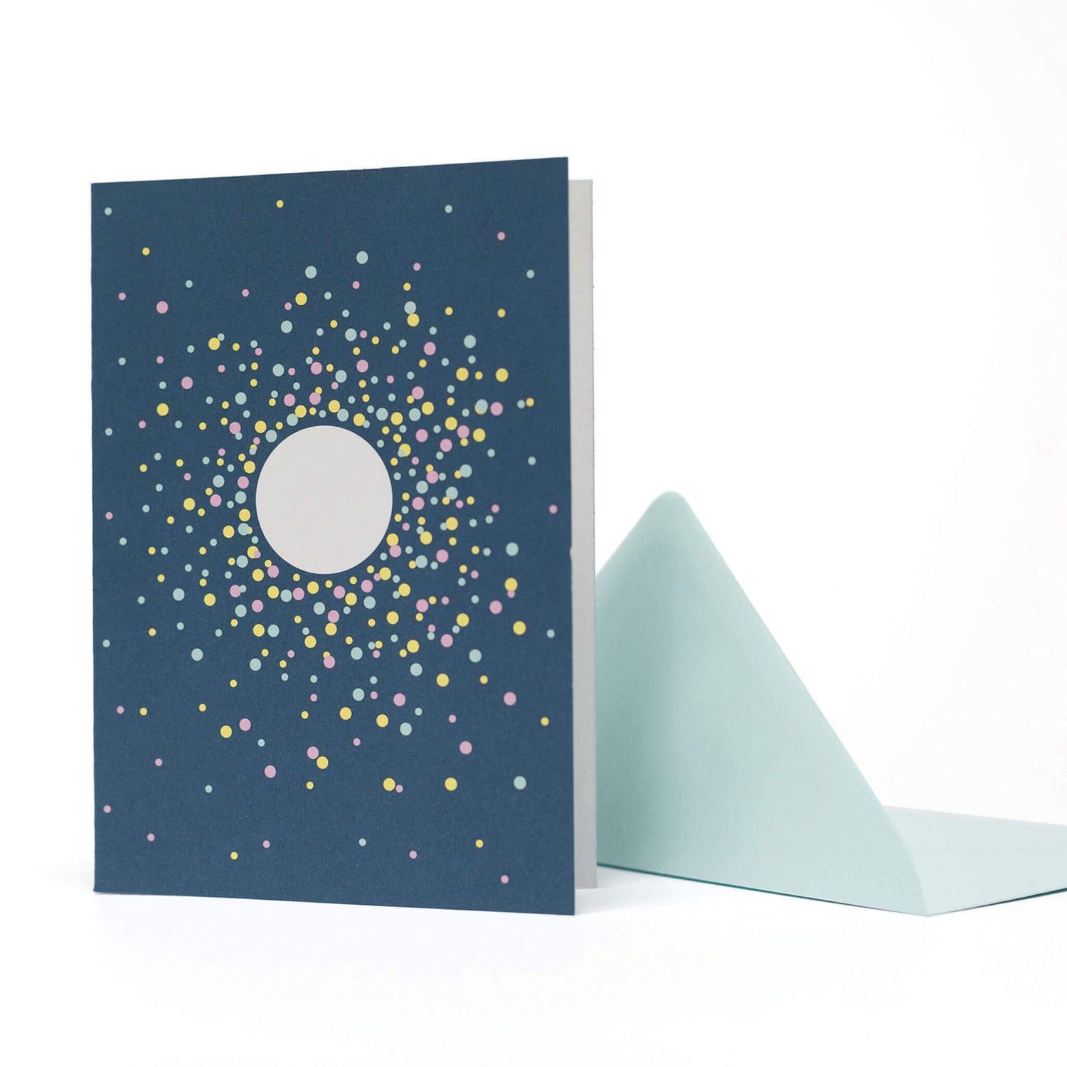 GRUSSKARTE KONFETTI BLAU mit Platz für runde Aufkleber oder eigenen Text von My Pretty Circus | CS-CON1617-PT