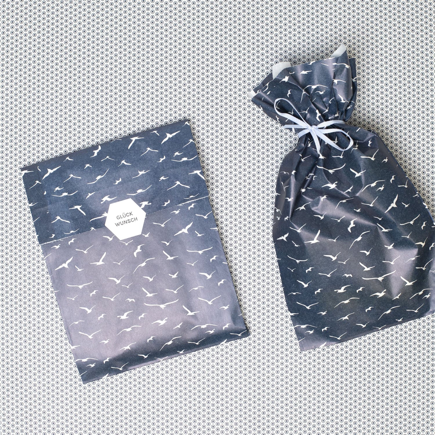 Geschenktüten "Möwen" - 8 Faltenbeutel in 14x24cm