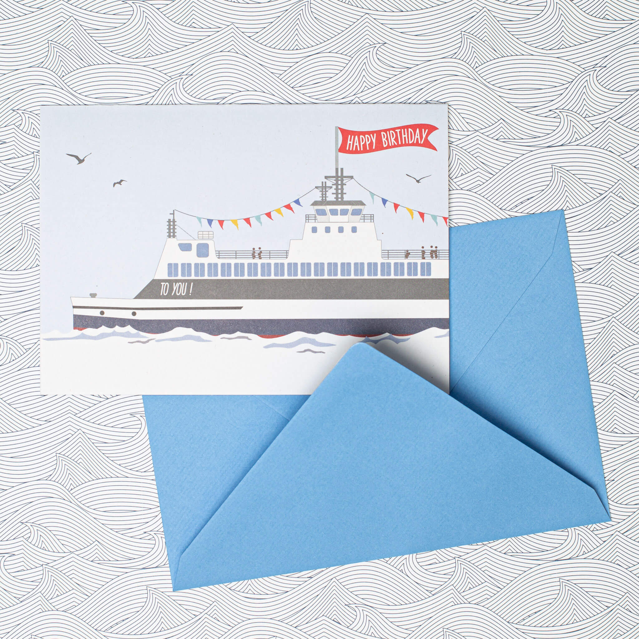 GEBURTSTAGSKARTE SCHIFF mit Wimpeln "HAPPY BIRTHDAY" von My Pretty Circus | GC-FER2202-LB