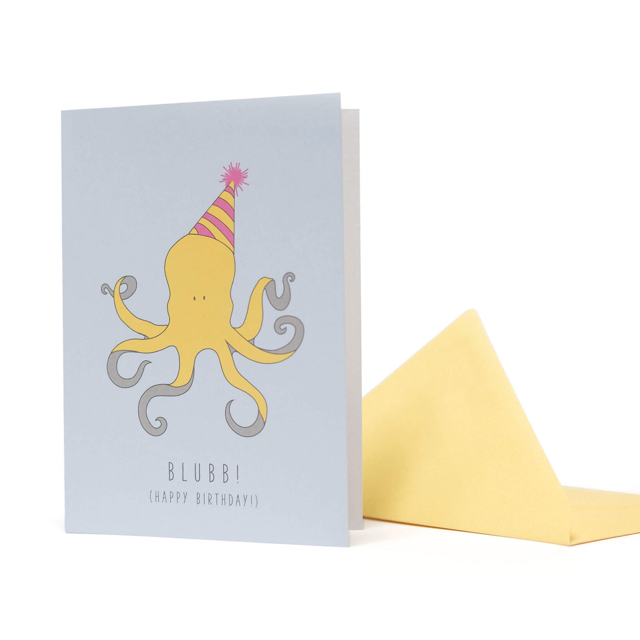 GEBURTSTAGSKARTE KRAKE "BLUBB - HAPPY BIRTHDAY" in hellblau und gelb von My Pretty Circus | GC-OCT1604-LB