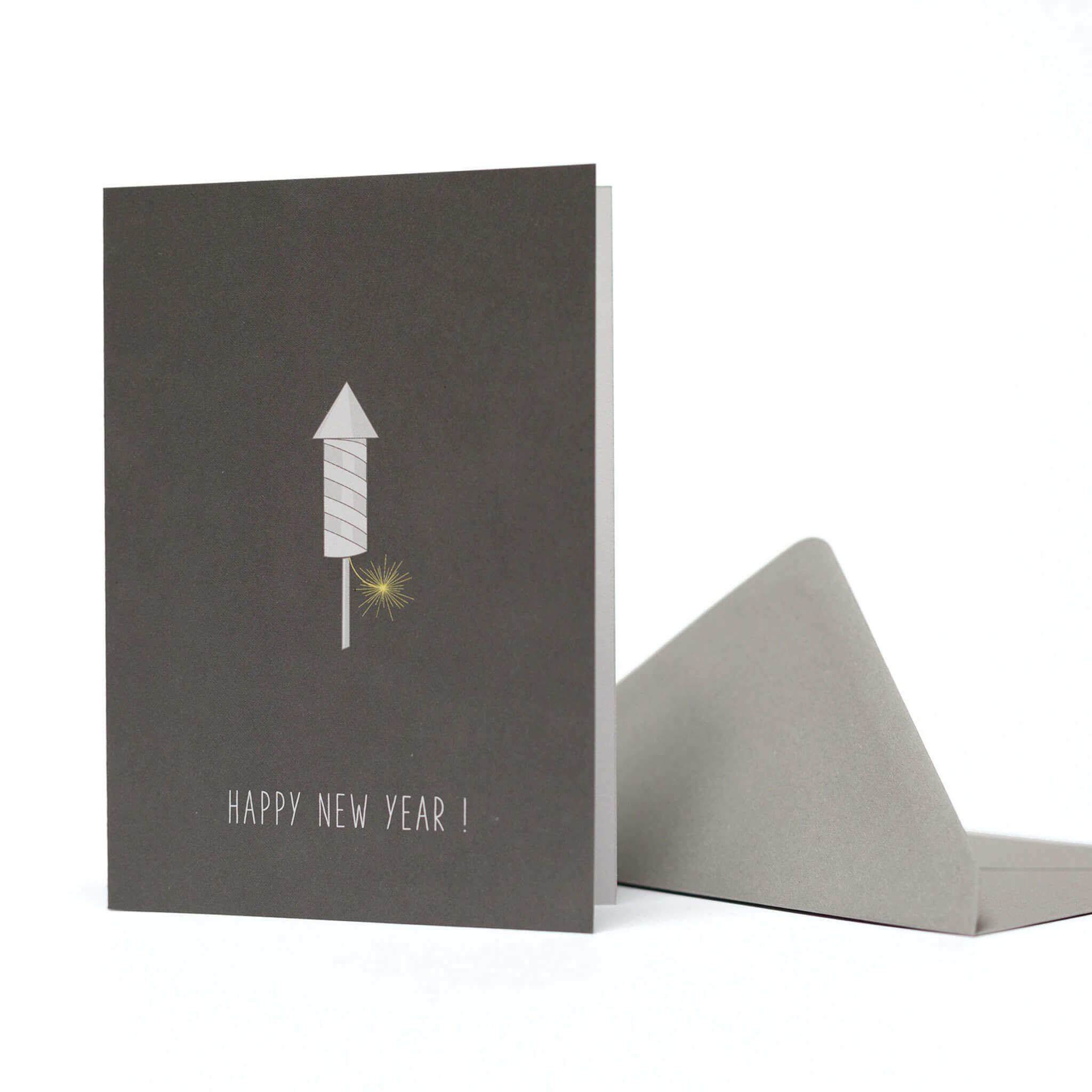 NEUJAHRSKARTE "HAPPY NEW YEAR" mit Rakete in dunkelgrau von My Pretty Circus | GC-ROC1613-DG