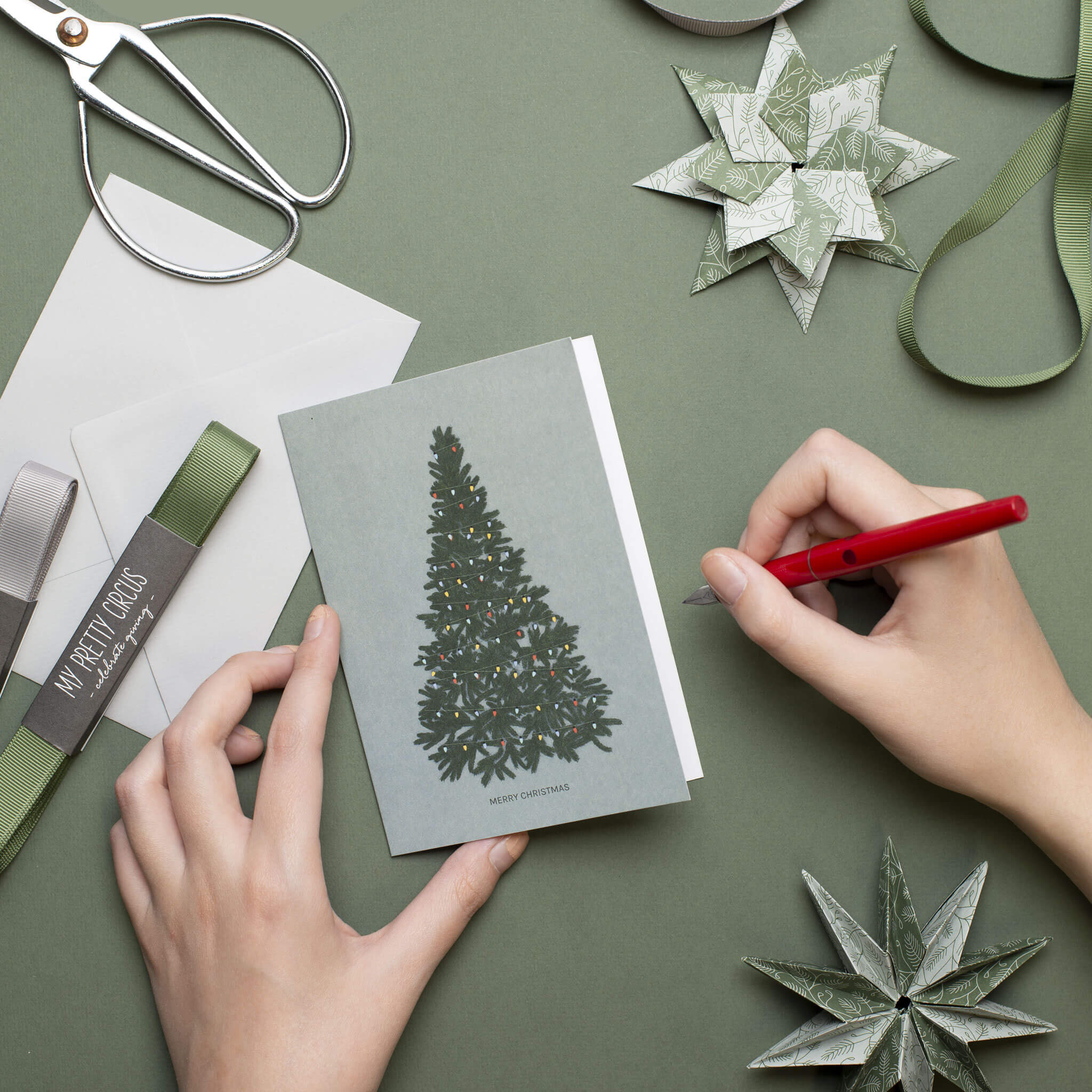 WEIHNACHTSKARTE "MERRY CHRISTMAS" mit Weihnachtsbaum in grün und mint von My Pretty Circus | GC-XMA2209-MI