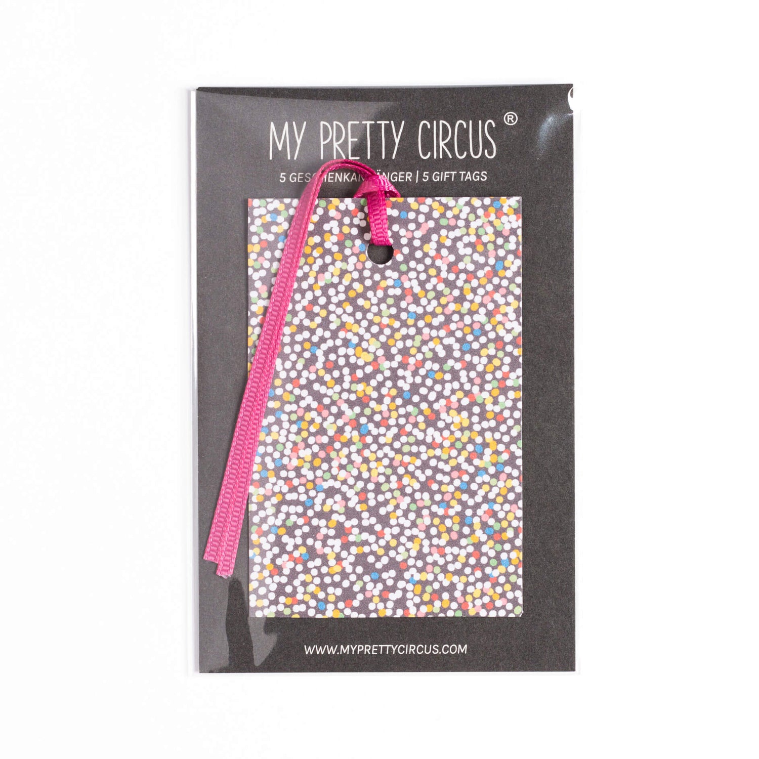 Geschenkanhänger "Nonpareilles" - 5er Set mit bunten Zuckerperlen und farblich passendem Band von My Pretty Circus | GT-NON016-BR