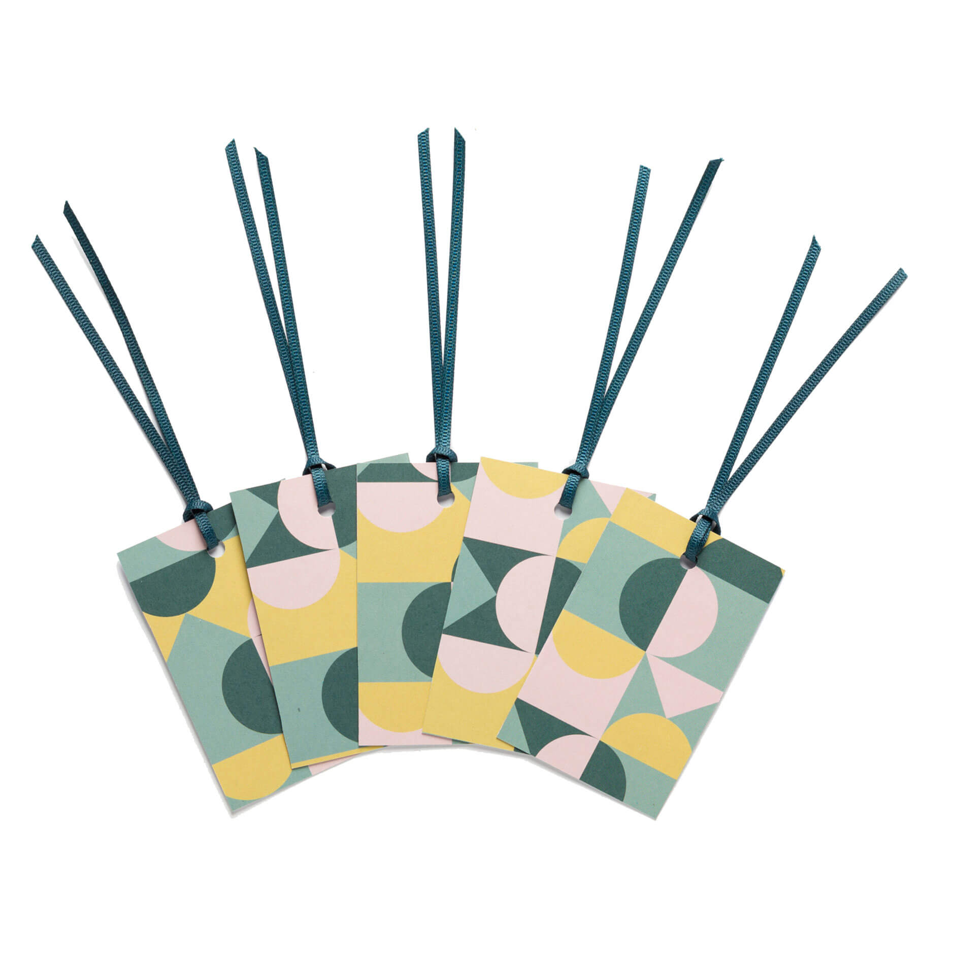 Geschenkanhänger "Shapes" - 5er Set mit geometrischen Formen im Retro Stil und farblich passendem Band - 100% Recyclingpapier von My Pretty Circus | GT-SHA010-BG