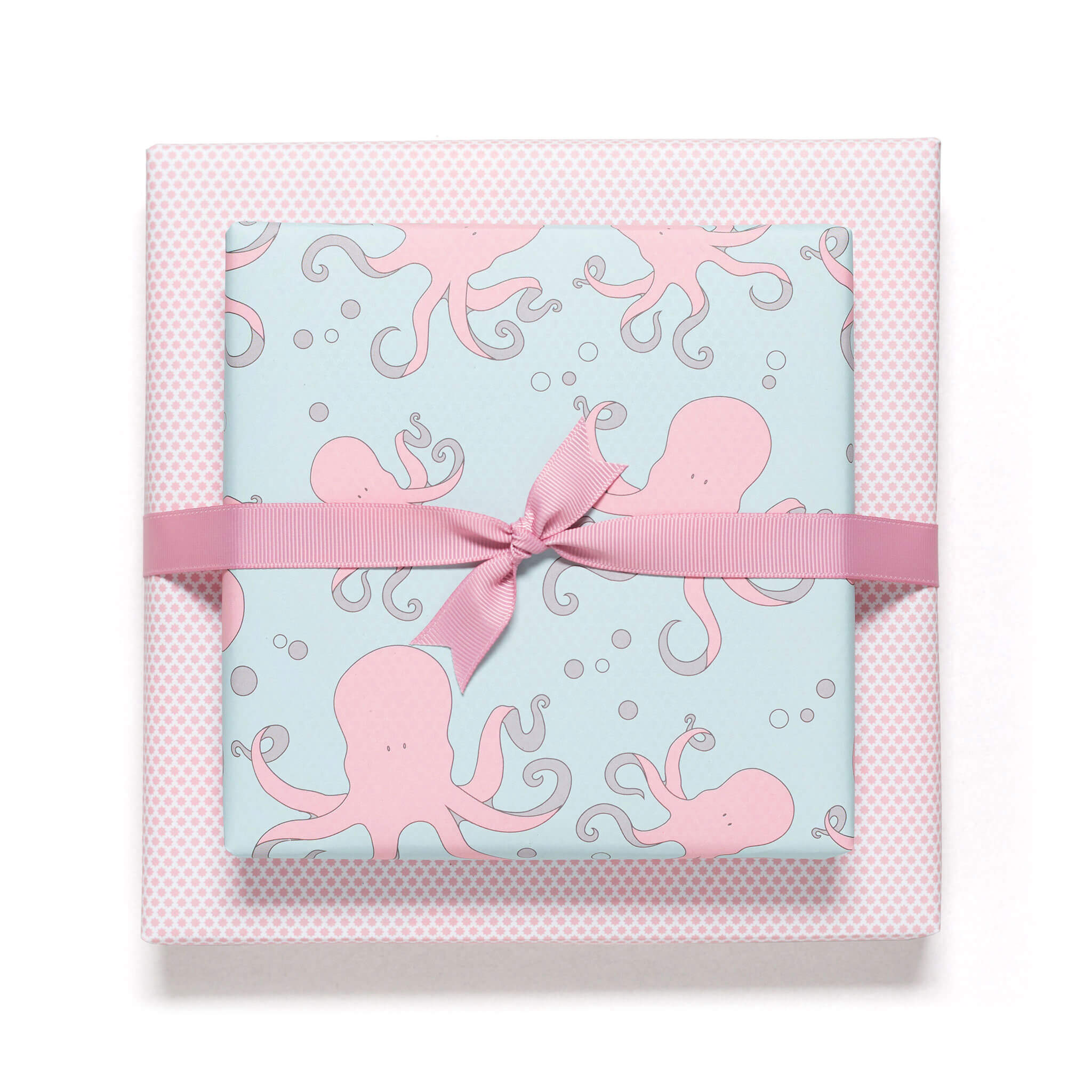 Geschenkpapier "Krake" und Sterne in rosa und mint - doppelseitig bedruckt auf 100% Recyclingpapier  von My Pretty Circus | RW-OCT1610-MI