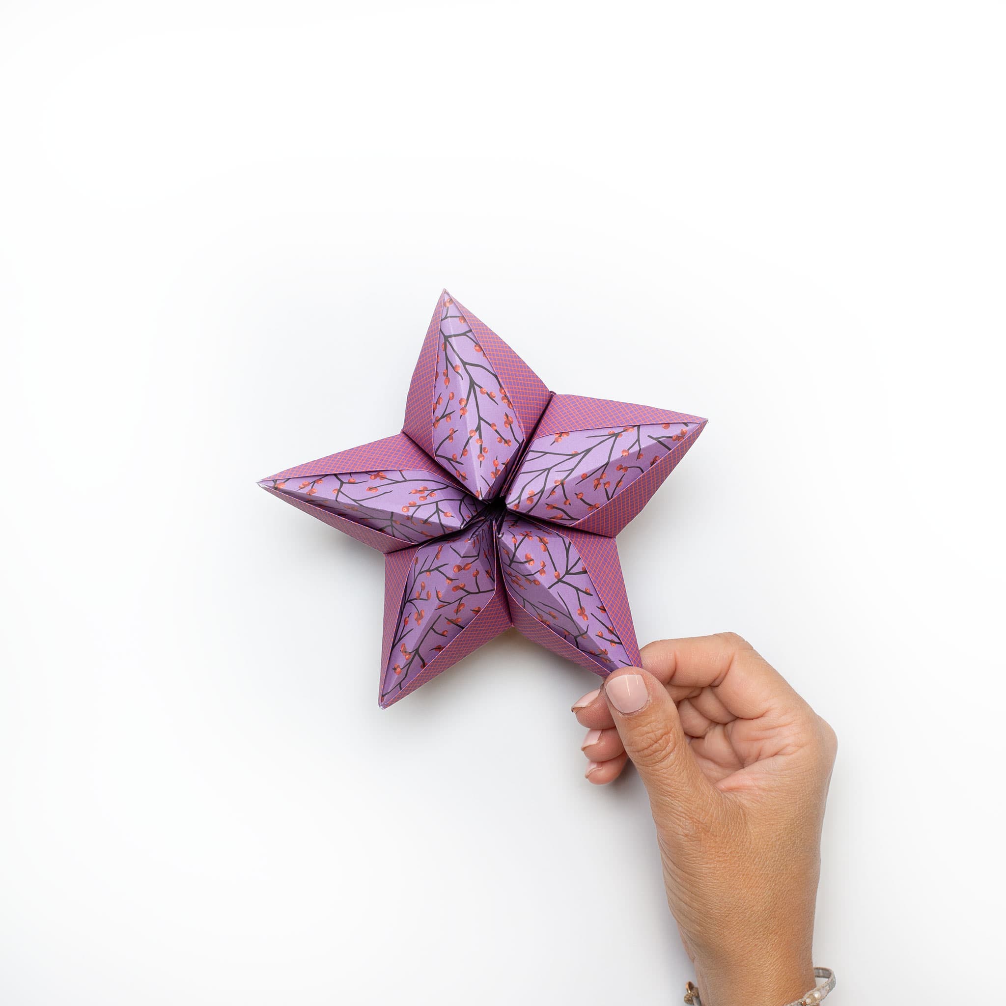 Origami Papier "Ilex" für kreatives Basteln - 25 Blatt doppelseitiges Faltpapier in lila mit zarten Stechpalmenzweigen aus 15x15cm Recyclingpapier-OR-ILE2301-PU | My Pretty Circus