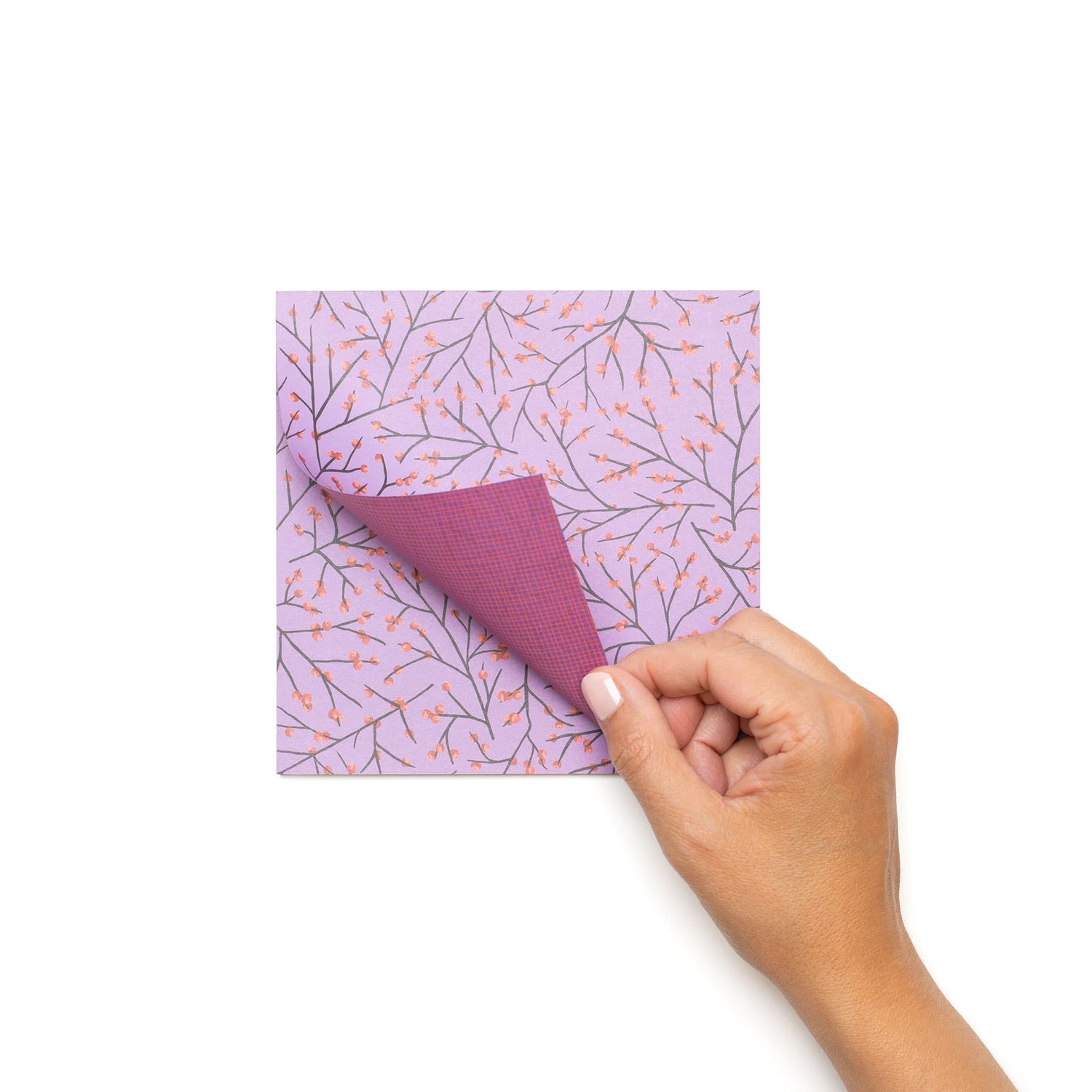 Origami Papier "Ilex" für kreatives Basteln - 25 Blatt doppelseitiges Faltpapier in lila mit zarten Stechpalmenzweigen aus 15x15cm Recyclingpapier-OR-ILE2301-PU | My Pretty Circus