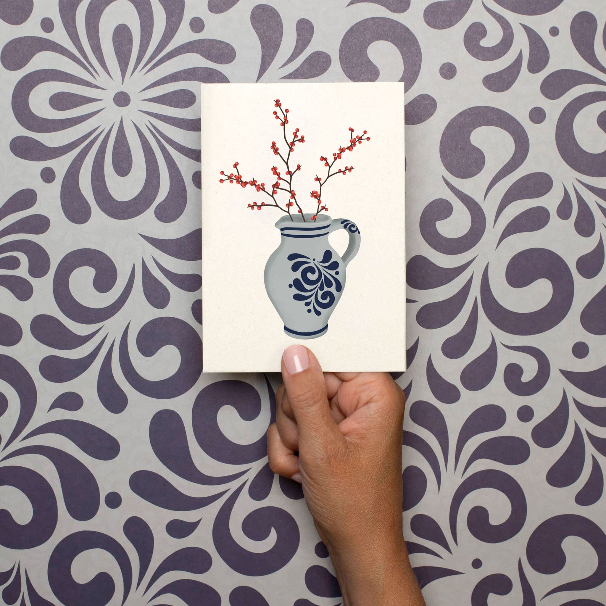 Postkarte Bembel mit Ilex Strauch - stabile Karte aus Holzschliffpappe mit hessischer Bembelvase von My Pretty Circus | PC-BEM2302-RO