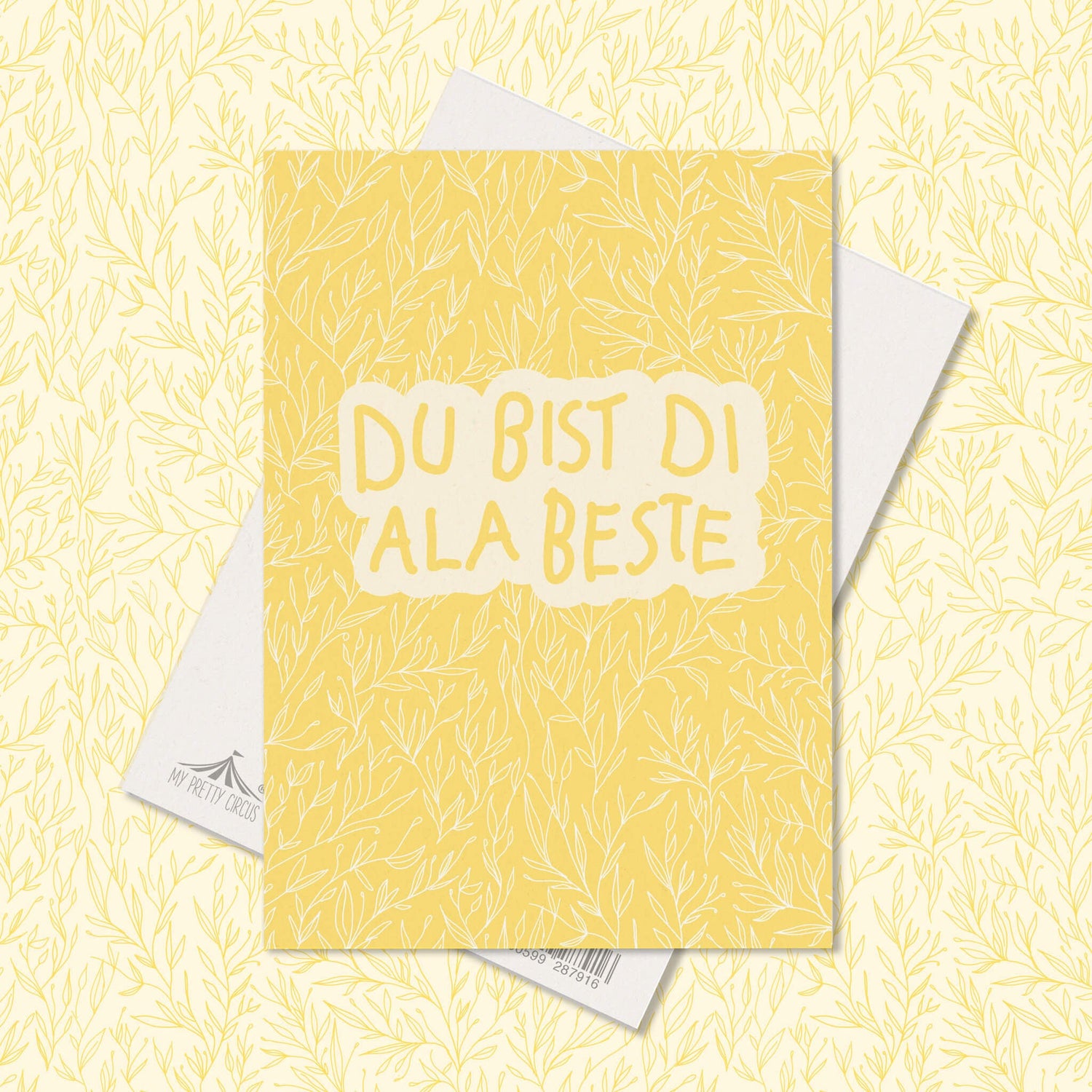 Postkarte Pflanzen "Du Bist Di Ala Beste" - stabile Karte aus Holzschliffpappe mit zartgelben Pflanzenmuster von My Pretty Circus | PC-DUB-2105-YE