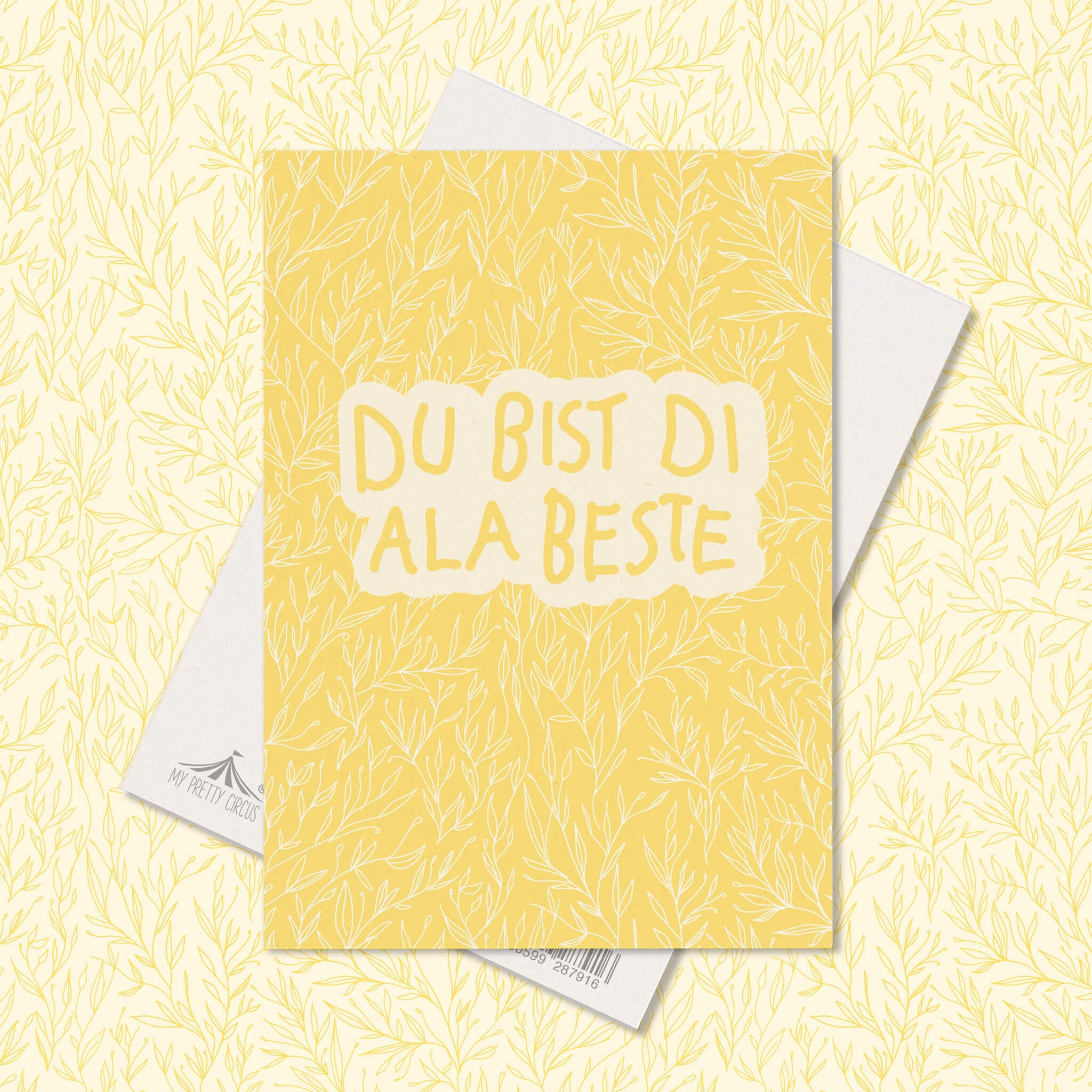 Postkarte Pflanzen "Du Bist Di Ala Beste" - stabile Karte aus Holzschliffpappe mit zartgelben Pflanzenmuster von My Pretty Circus | PC-DUB-2105-YE