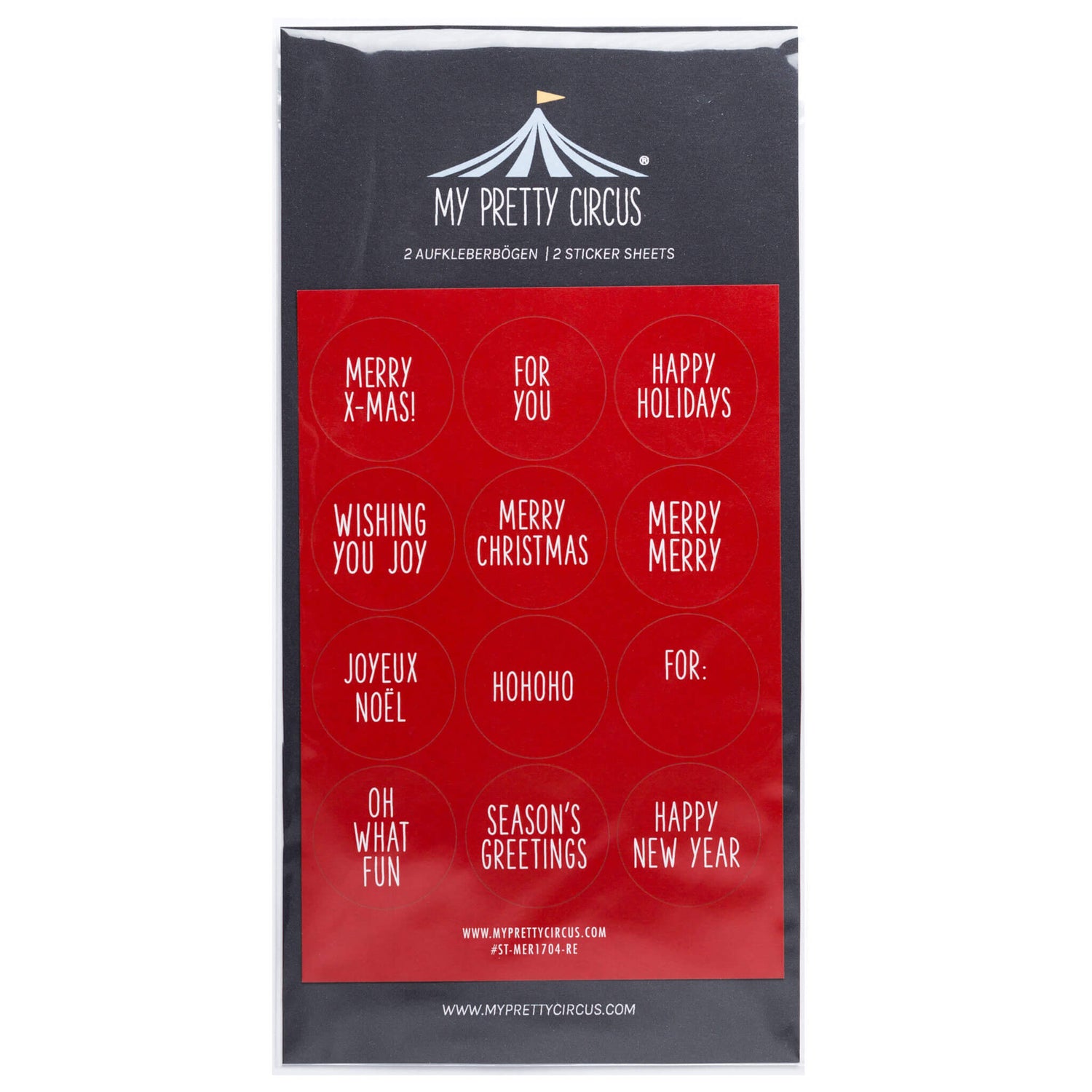 Sticker "Merry XMas"rund rot/weiss