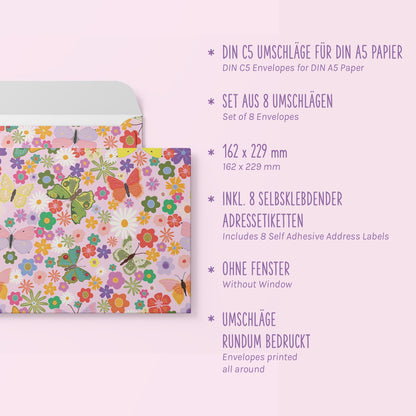 Briefumschläge &quot;Blumenwiese&quot; - Set mit 8 Kuverts in DIN C5