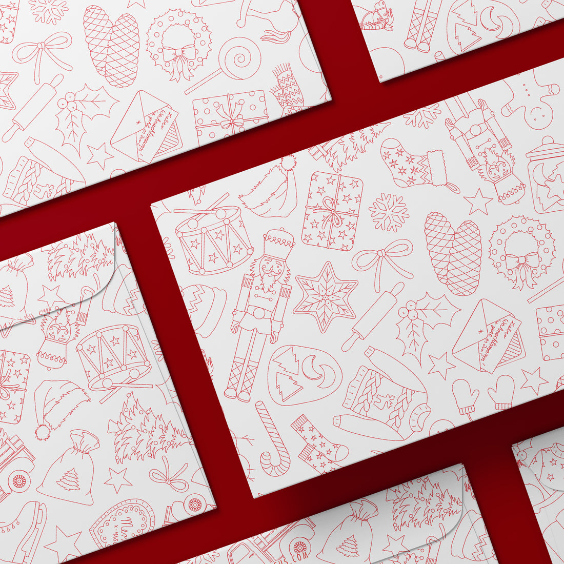 Briefumschläge &quot;Weihnachtsdoodles&quot; - Set mit 8 Kuverts in DIN C5