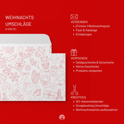 Briefumschläge &quot;Weihnachtsdoodles&quot; - Set mit 8 Kuverts in DIN C5