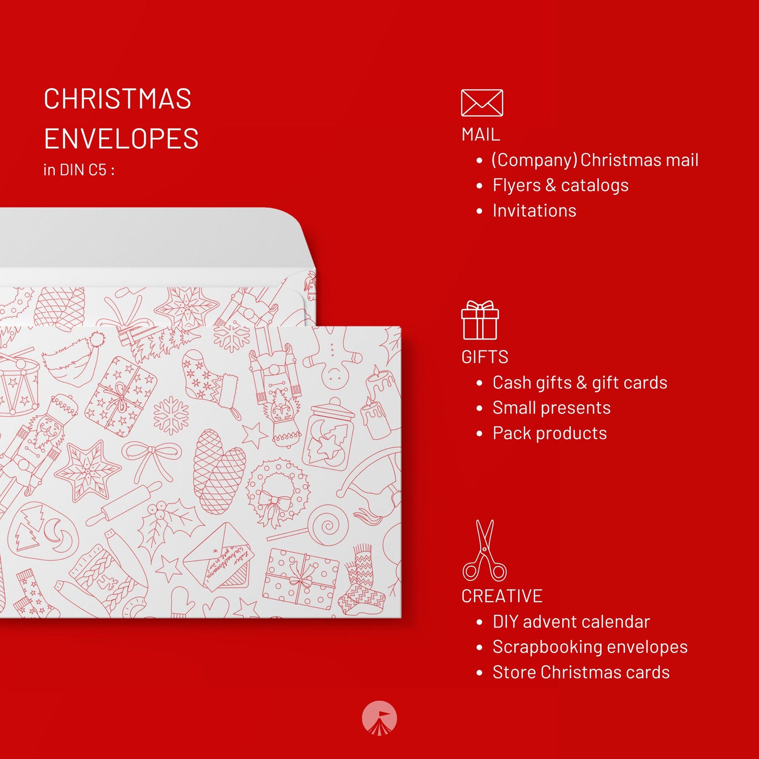 Briefumschläge &quot;Weihnachtsdoodles&quot; - Set mit 8 Kuverts in DIN C5