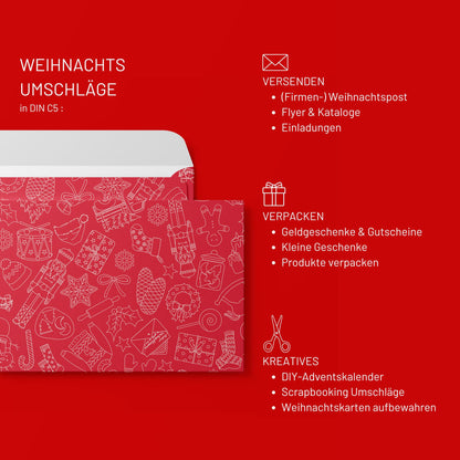 Briefumschläge "Weihnachtsdoodles" - Set mit 8 Kuverts in DIN C5 (Kopie)