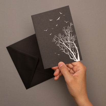 Mourning card tree and birds