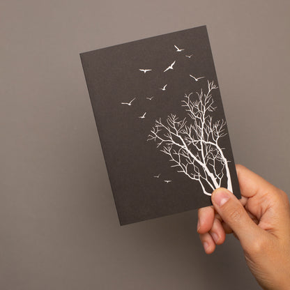 Mourning card tree and birds