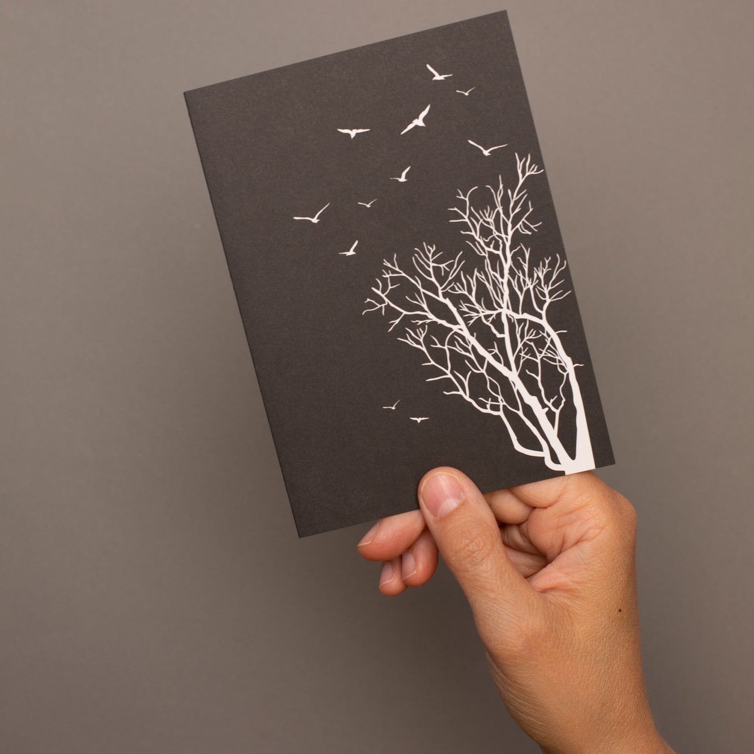 Mourning card tree and birds