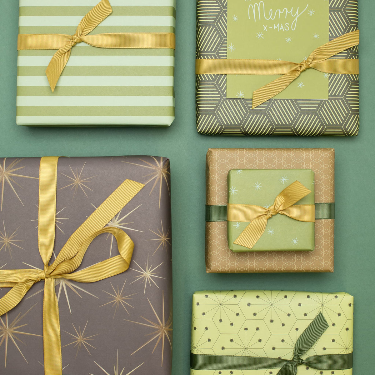 Weihnachtsgeschenkpapier-Set Sterne &amp; Streifen