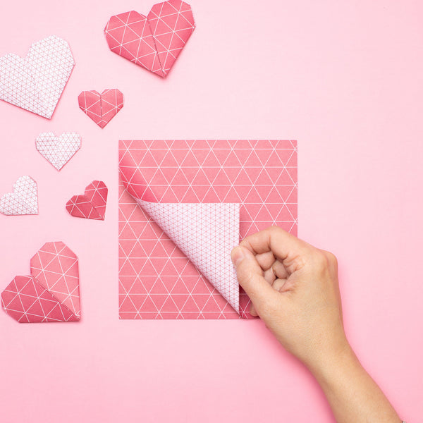 Origami Papier rot für kreatives Basteln, zweiseitiges Faltpapier rot mit geometrischem Muster, rosarotes Bastelpapier Valentinstag Geschenk