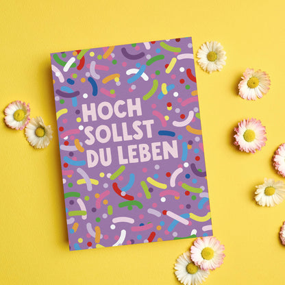 Postkarte Streusel "Hoch sollst Du leben"