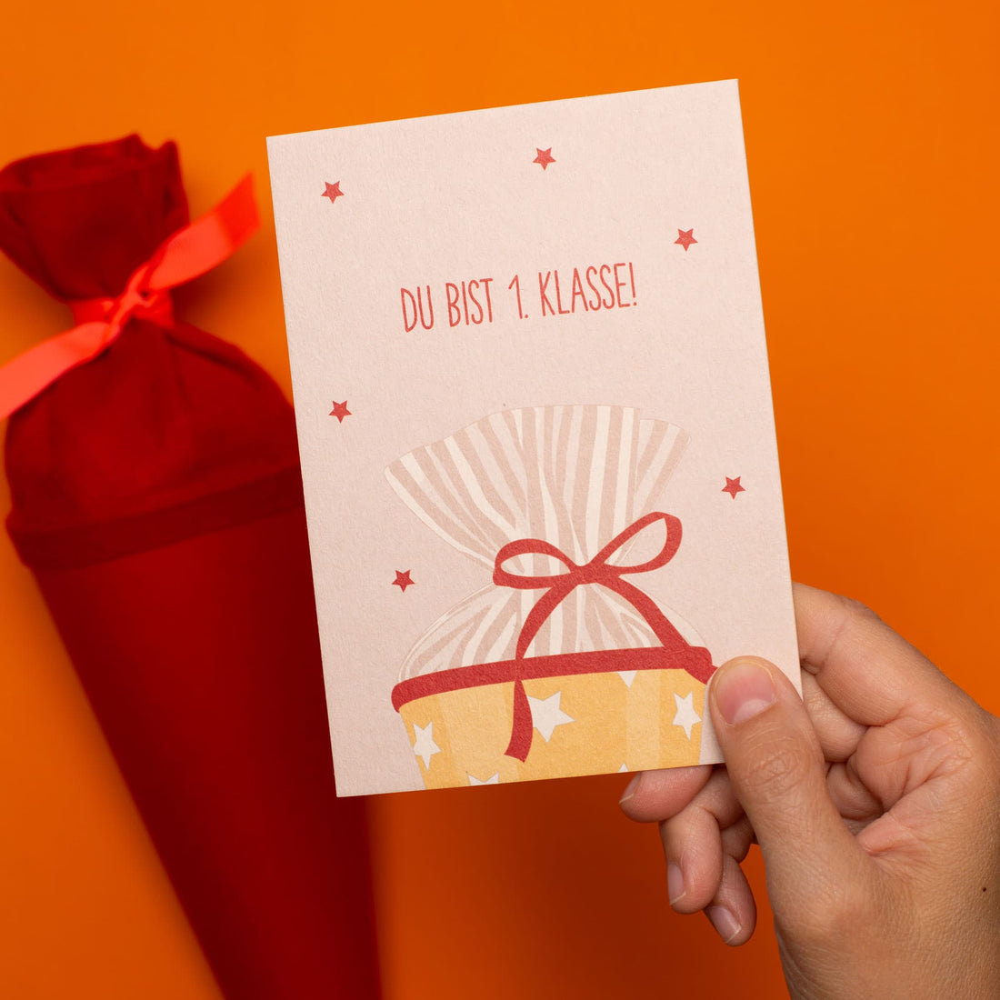 Postkarte Schultüte "Du bist 1. Klasse"