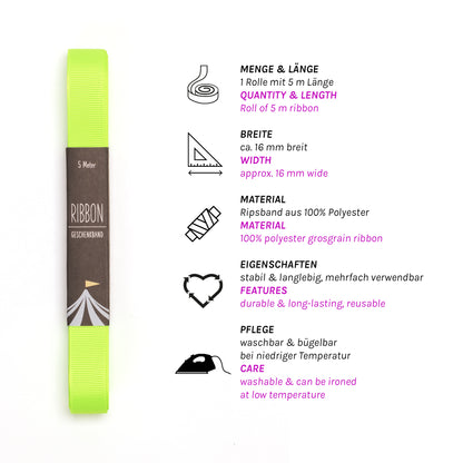 Geschenkband Neon Gelb - 16mm x 5m