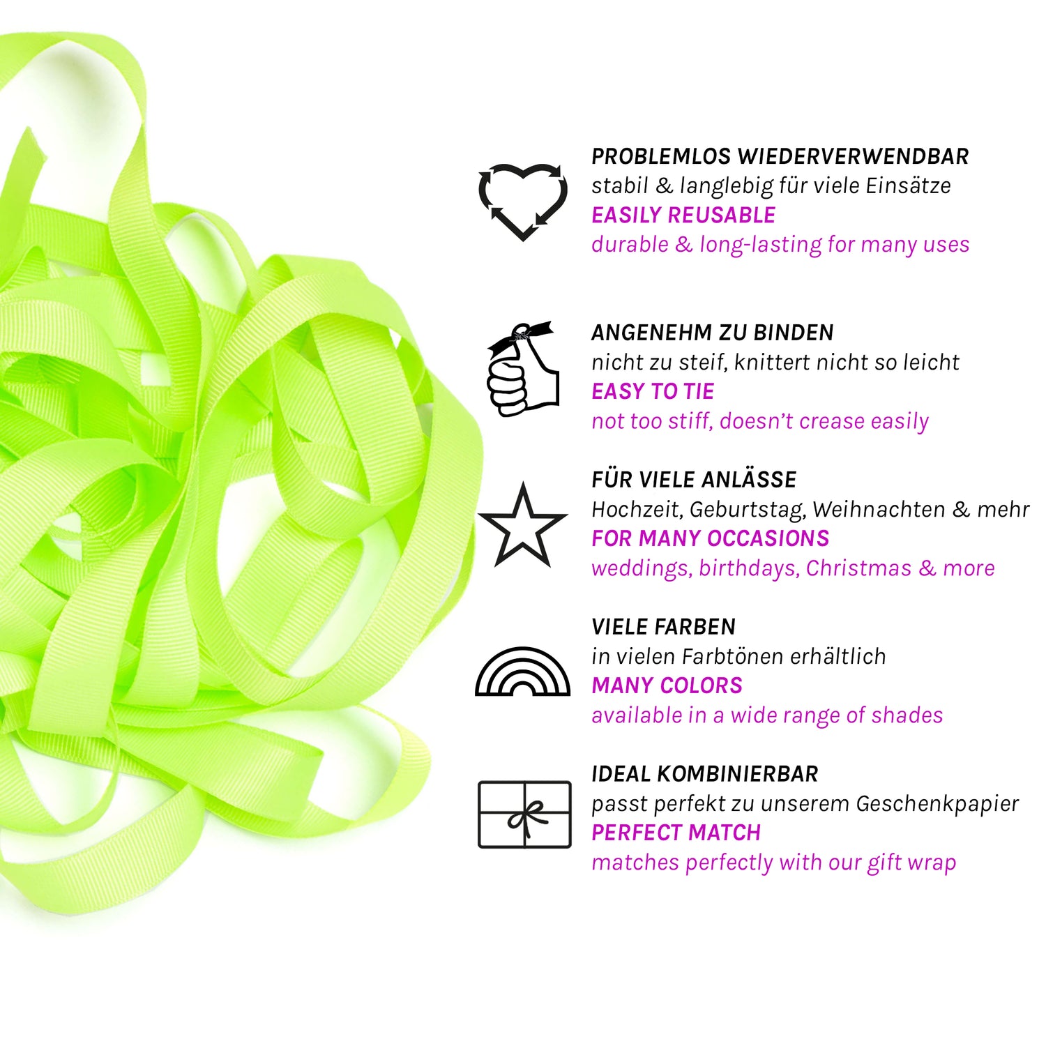 Geschenkband Neon Gelb - 16mm x 5m