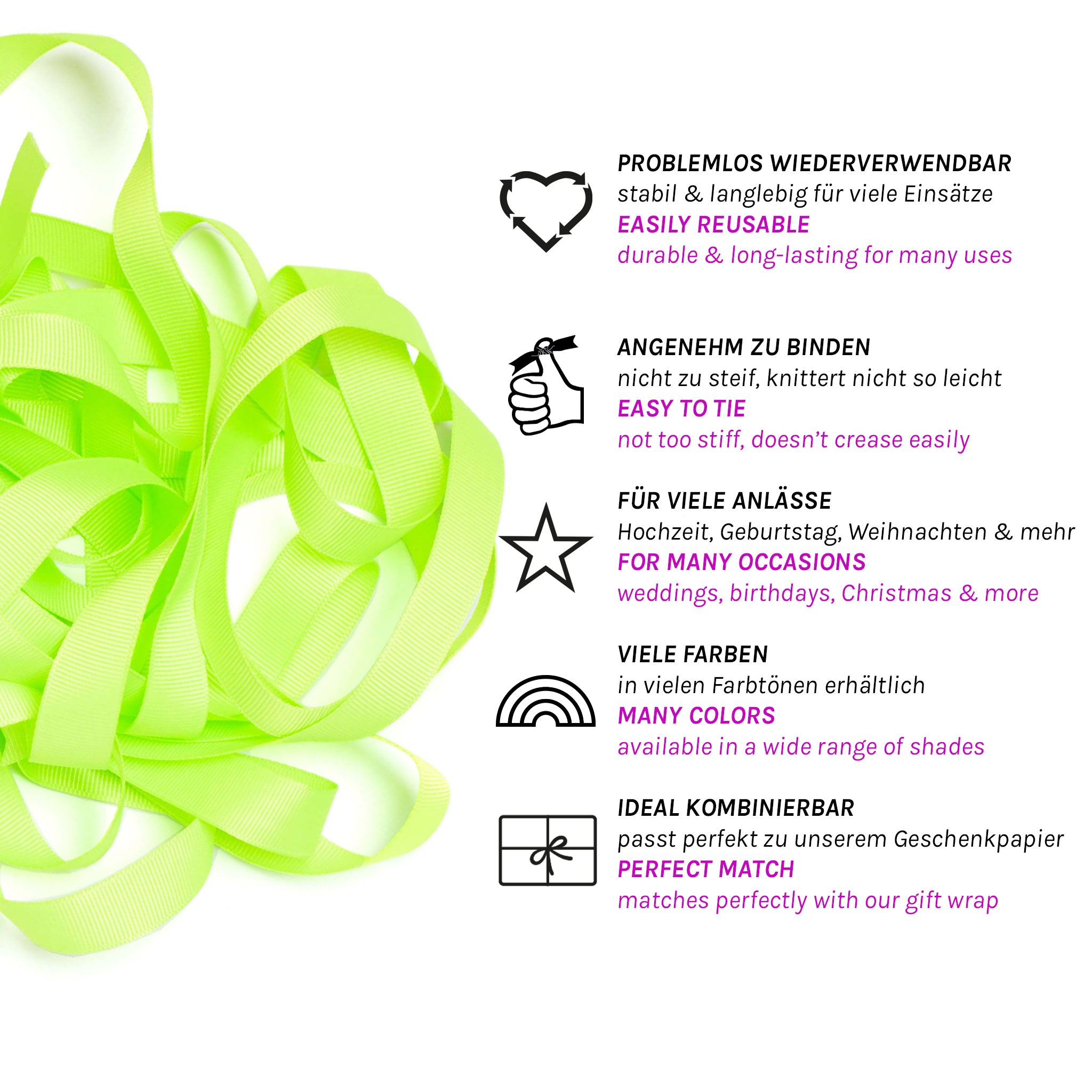 Geschenkband Neon Gelb - 16mm x 5m