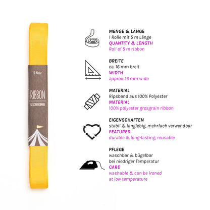 Geschenkband Sonnengelb - 16mm x 5m