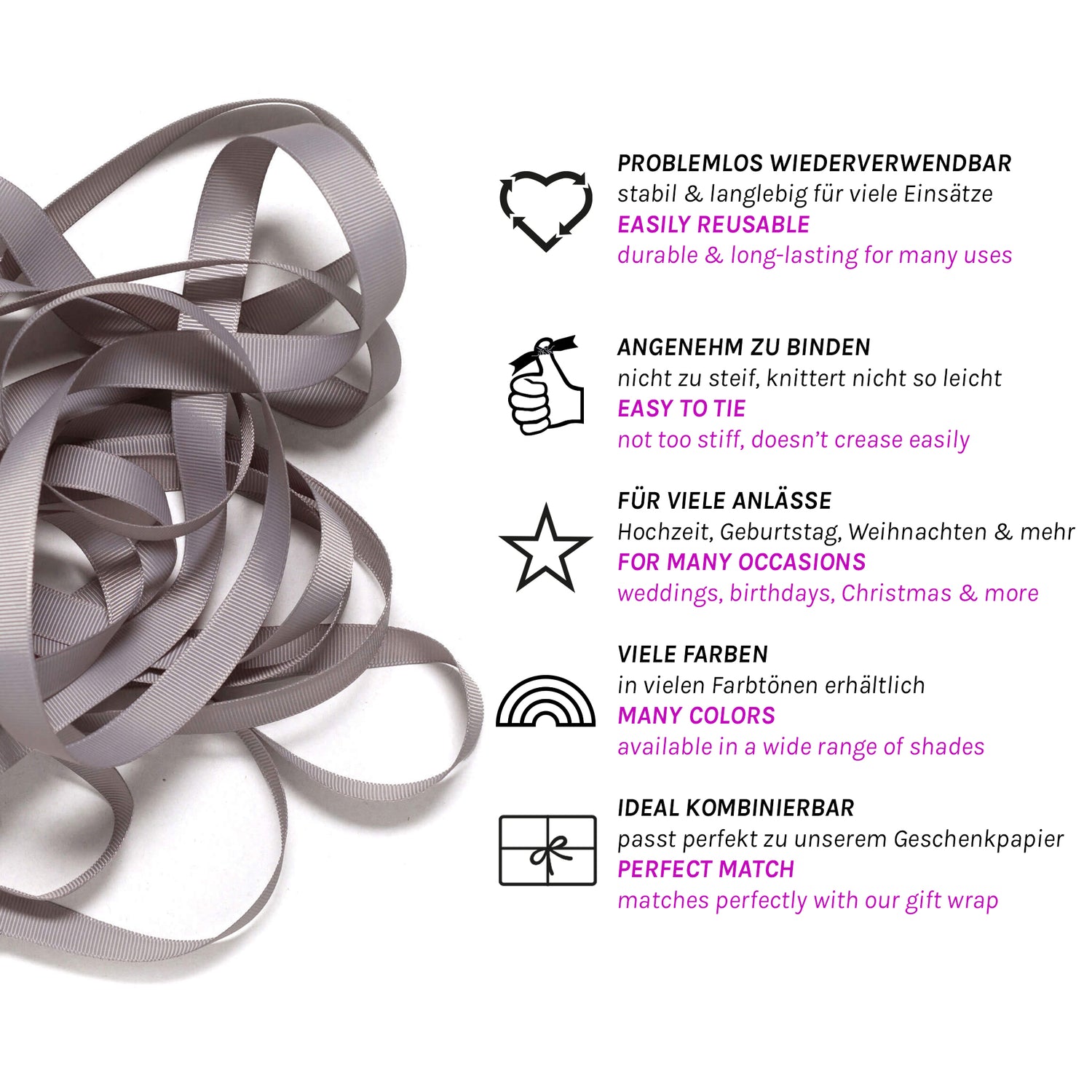 Geschenkband Hellgrau - 16mm x 5m