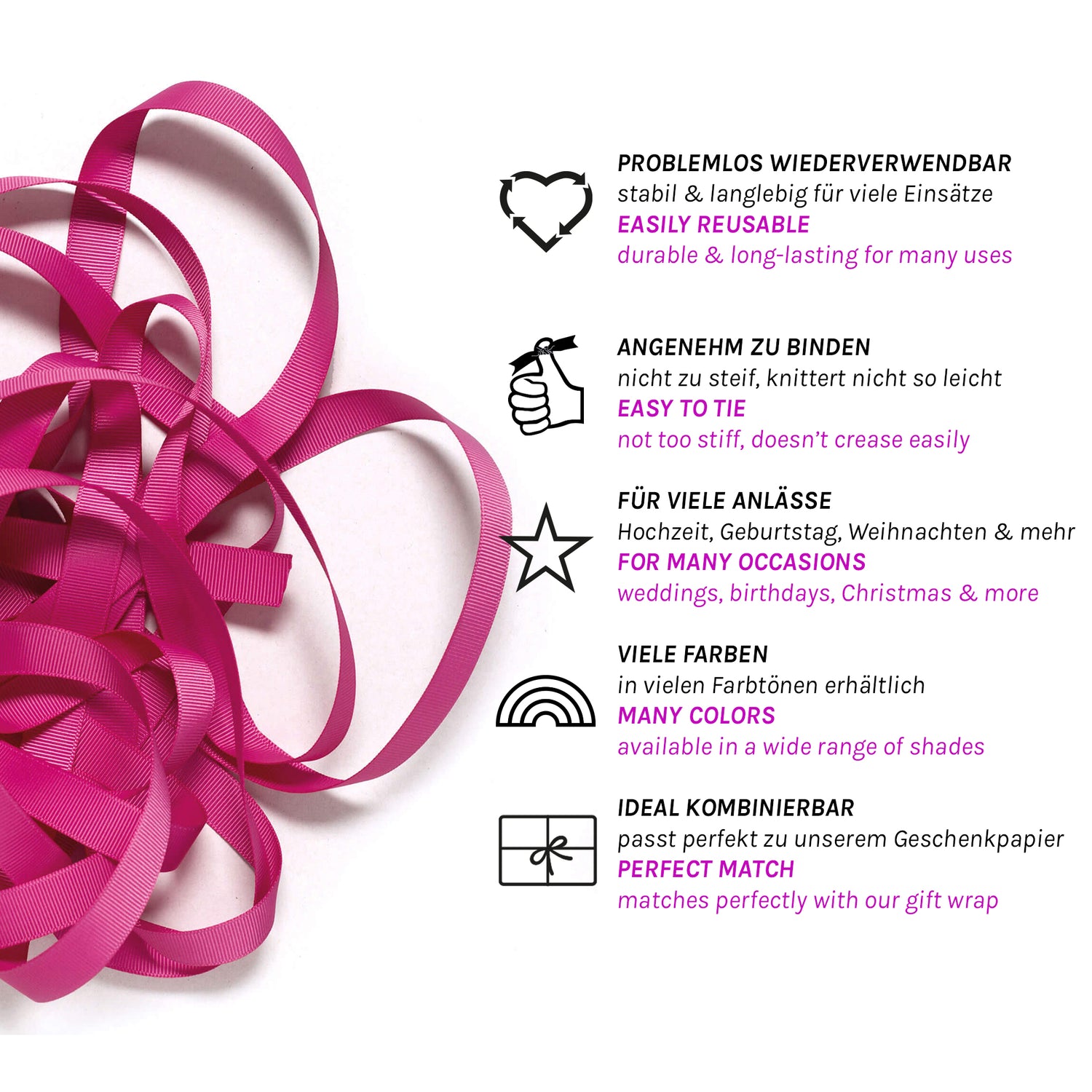 Geschenkband Himbeerrot - 16mm x 5m