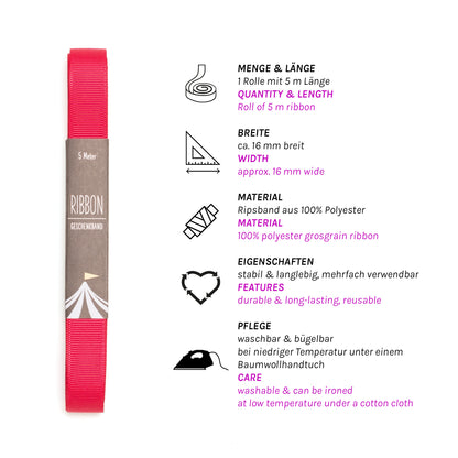 Geschenkband Pink - 16mm x 5m