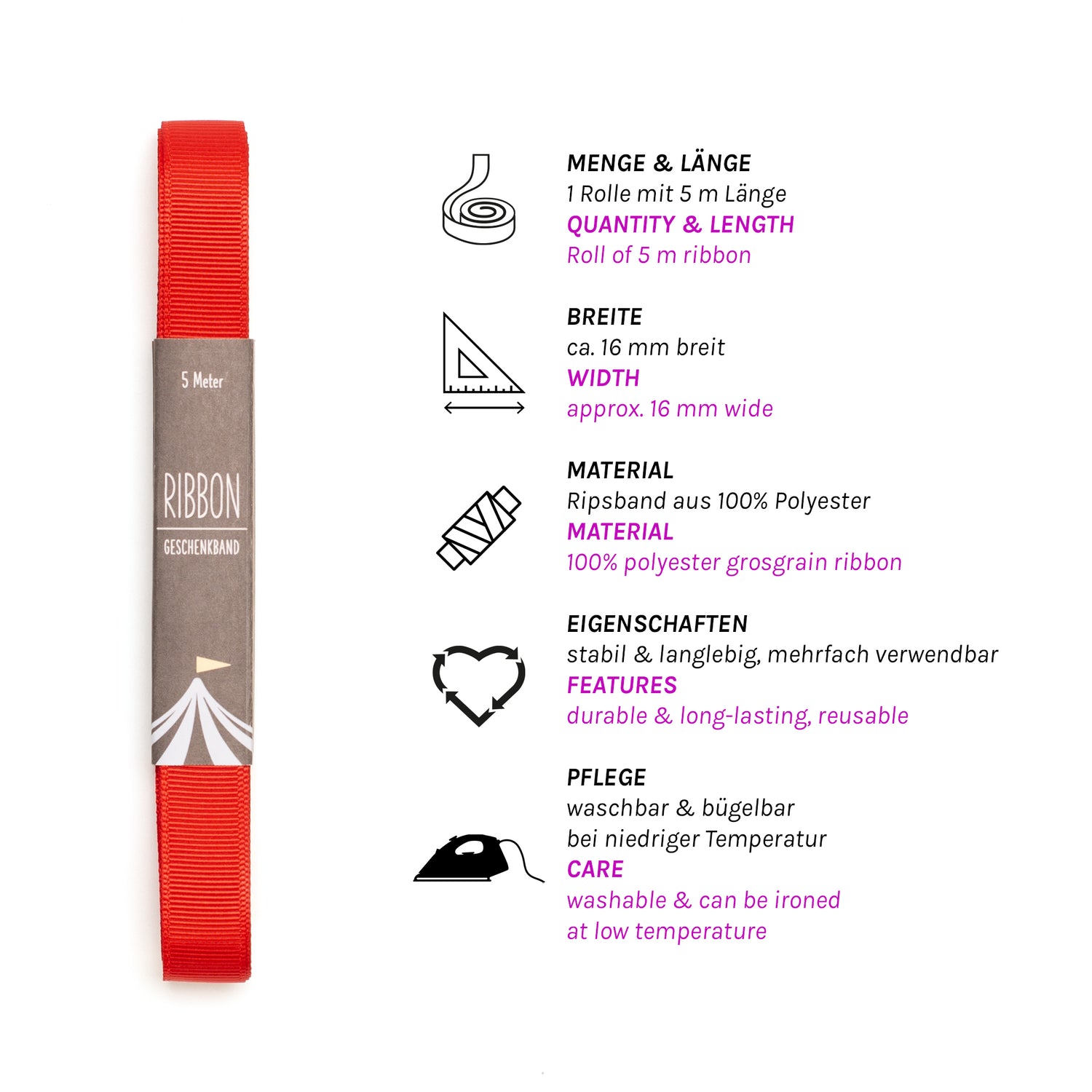 Geschenkband Rot - 16mm x 5m