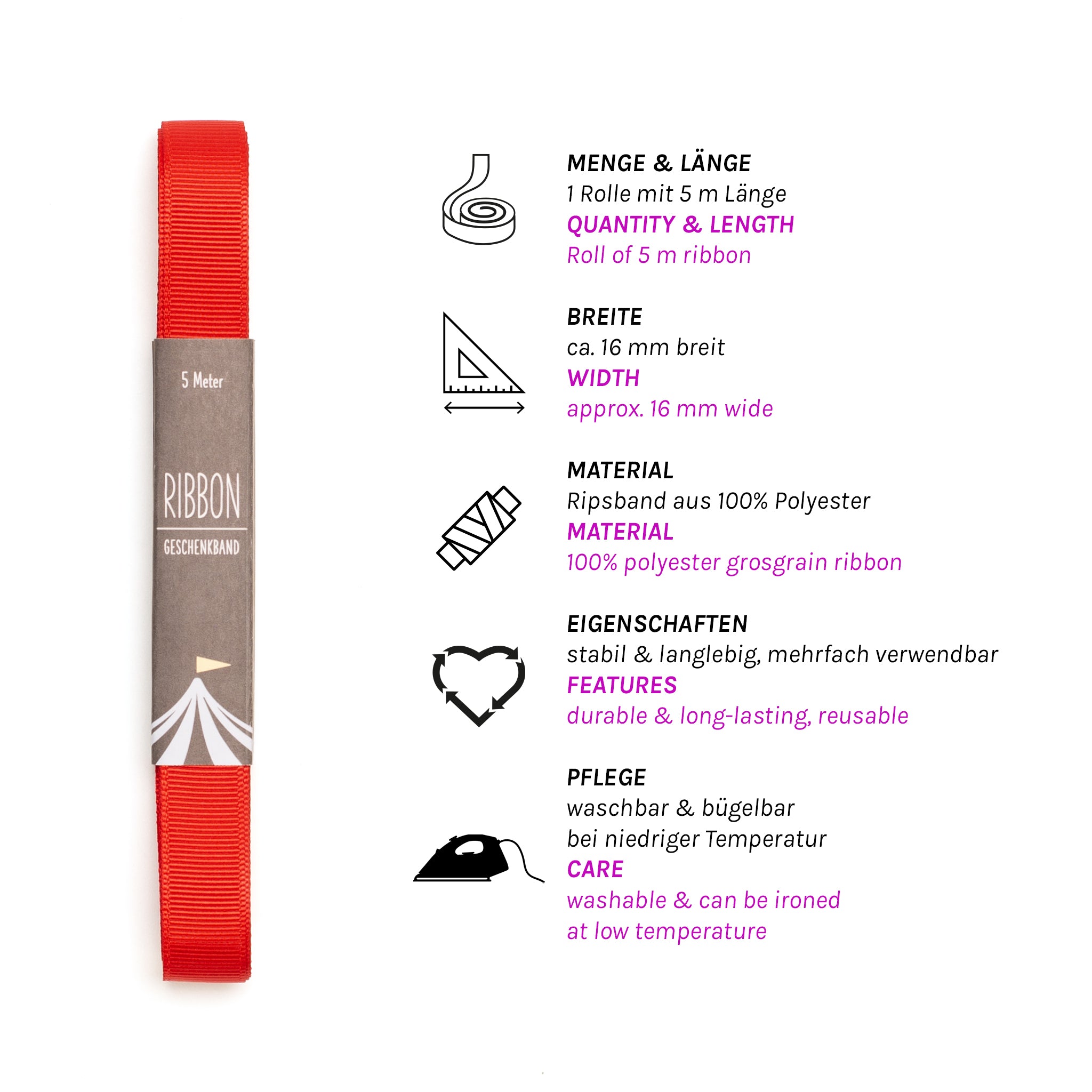 Geschenkband Rot - 16mm x 5m