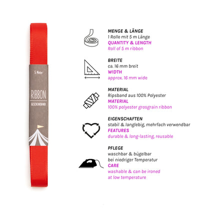 Geschenkband Rot - 16mm x 5m