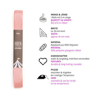 Geschenkband Altrosa - 16mm x 5m