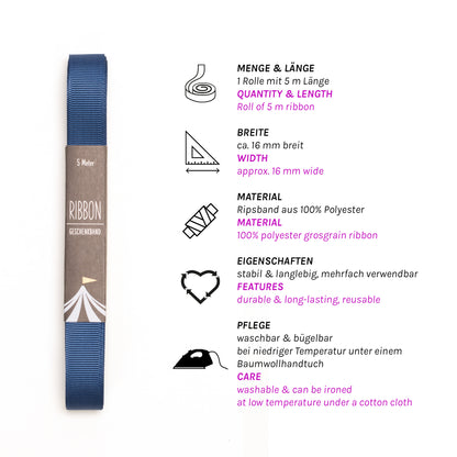 Geschenkband Dunkelblau - 16mm x 5m
