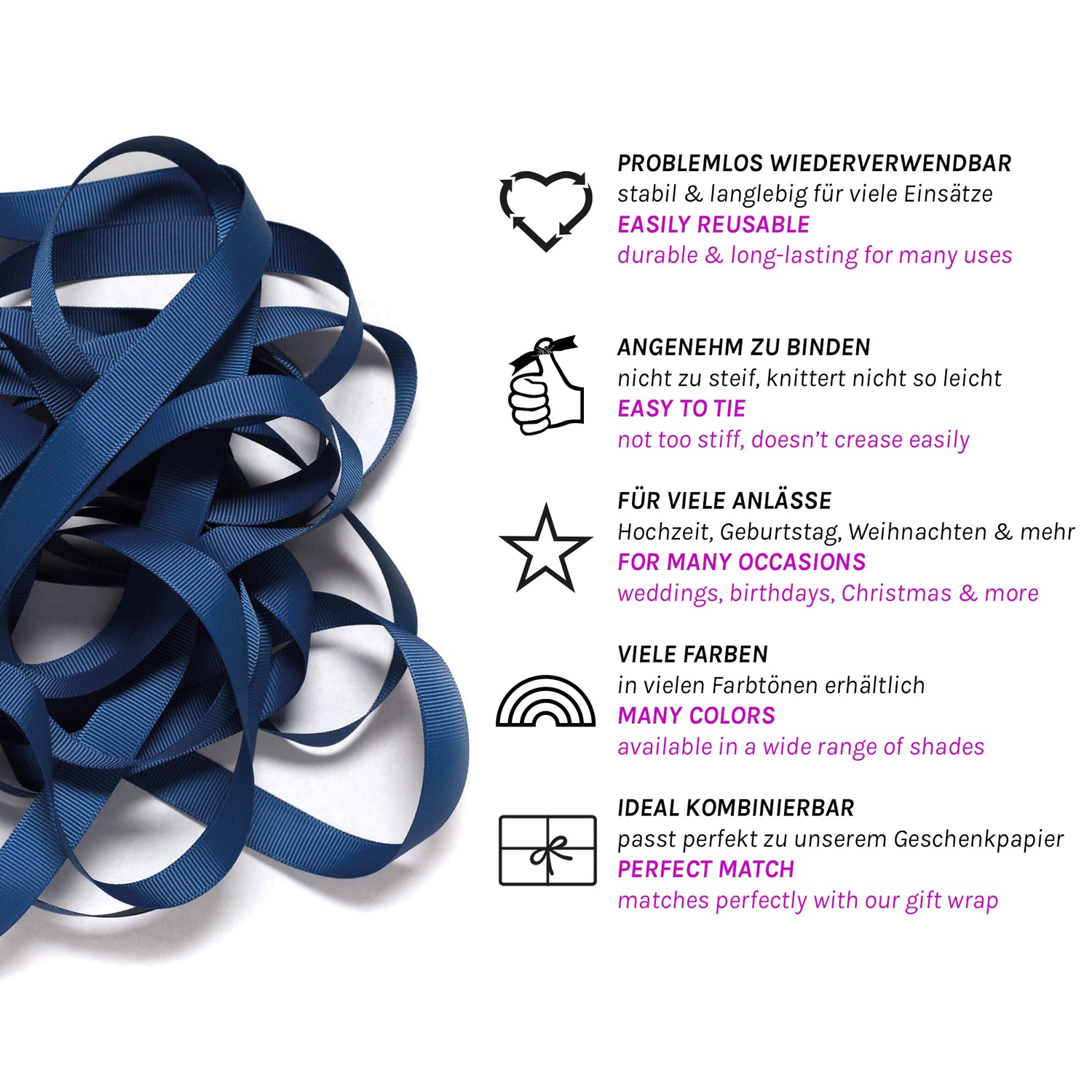 Geschenkband Dunkelblau - 16mm x 5m