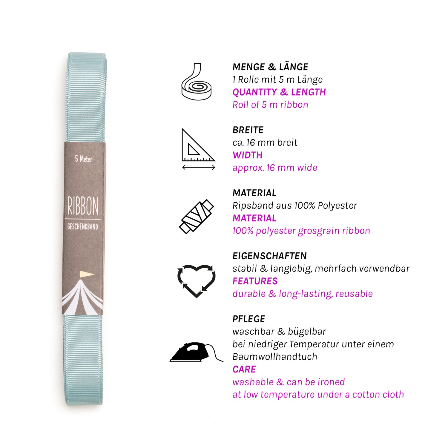 Geschenkband Rauchmint - 16mm x 5m