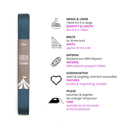 Geschenkband Petrol - 16mm x 5m
